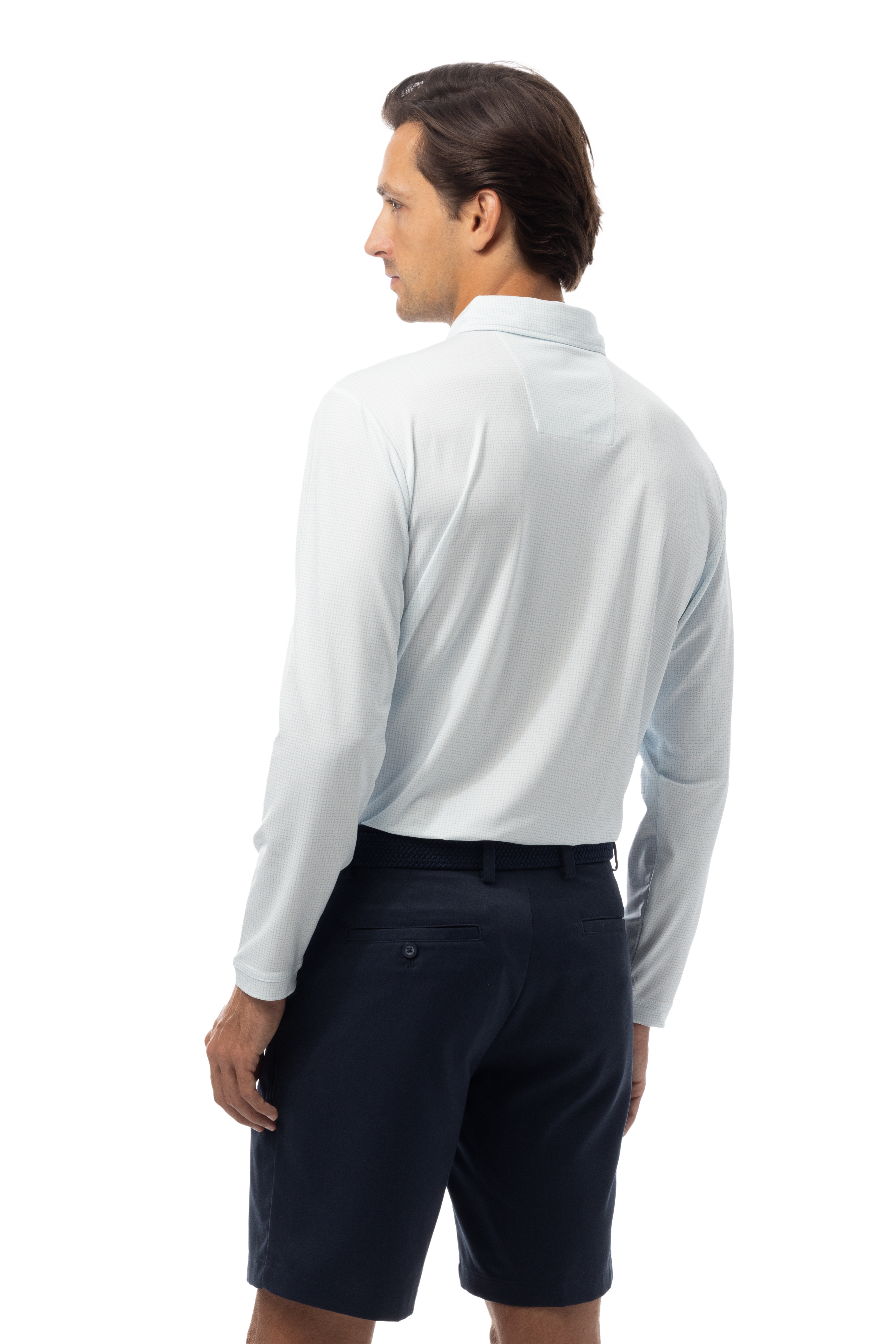 SANSOLEIL'S MEN'S LONG SLEEVE PRINT POLO. MATRIX. TURQ COASTAL BLUE. 900841 - SanSoleil