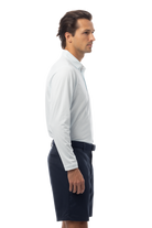 SANSOLEIL'S MEN'S LONG SLEEVE PRINT POLO. MATRIX. TURQ COASTAL BLUE. 900841 - SanSoleil