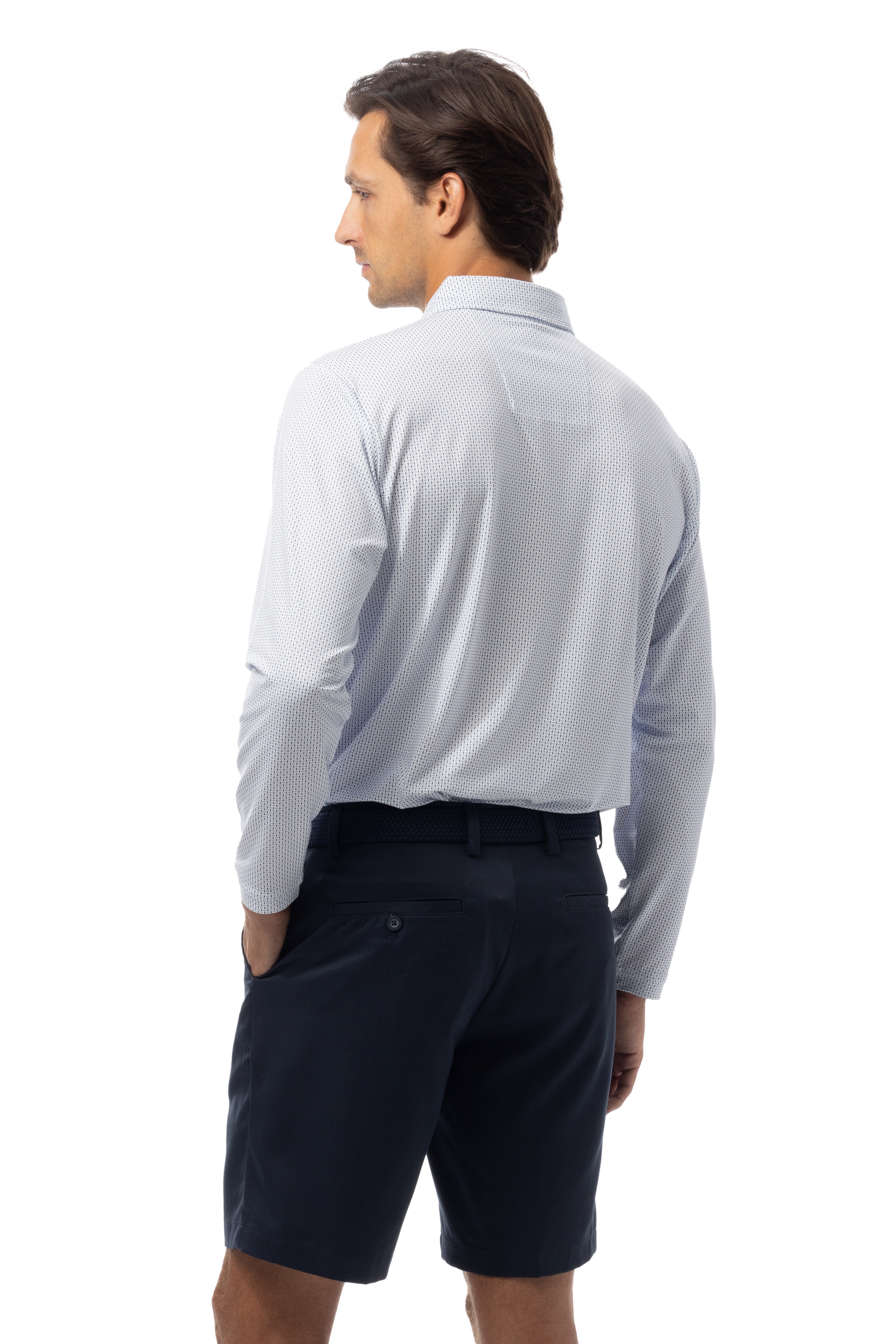 SANSOLEIL'S MEN'S LONG SLEEVE PRINT POLO. MATRIX. PERI NAVY.  900841 - SanSoleil