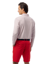 SANSOLEIL'S MEN'S LONG SLEEVE PRINT POLO. MATRIX RED NAVY.  900841 - SanSoleil