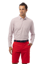 SANSOLEIL'S MEN'S LONG SLEEVE PRINT POLO. MATRIX RED NAVY.  900841 - SanSoleil