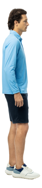Men's Solair Cool Long Sleeve Polo in Blue Jay by SanSoleil Men's Collection, featuring lightweight, breathable fabric.