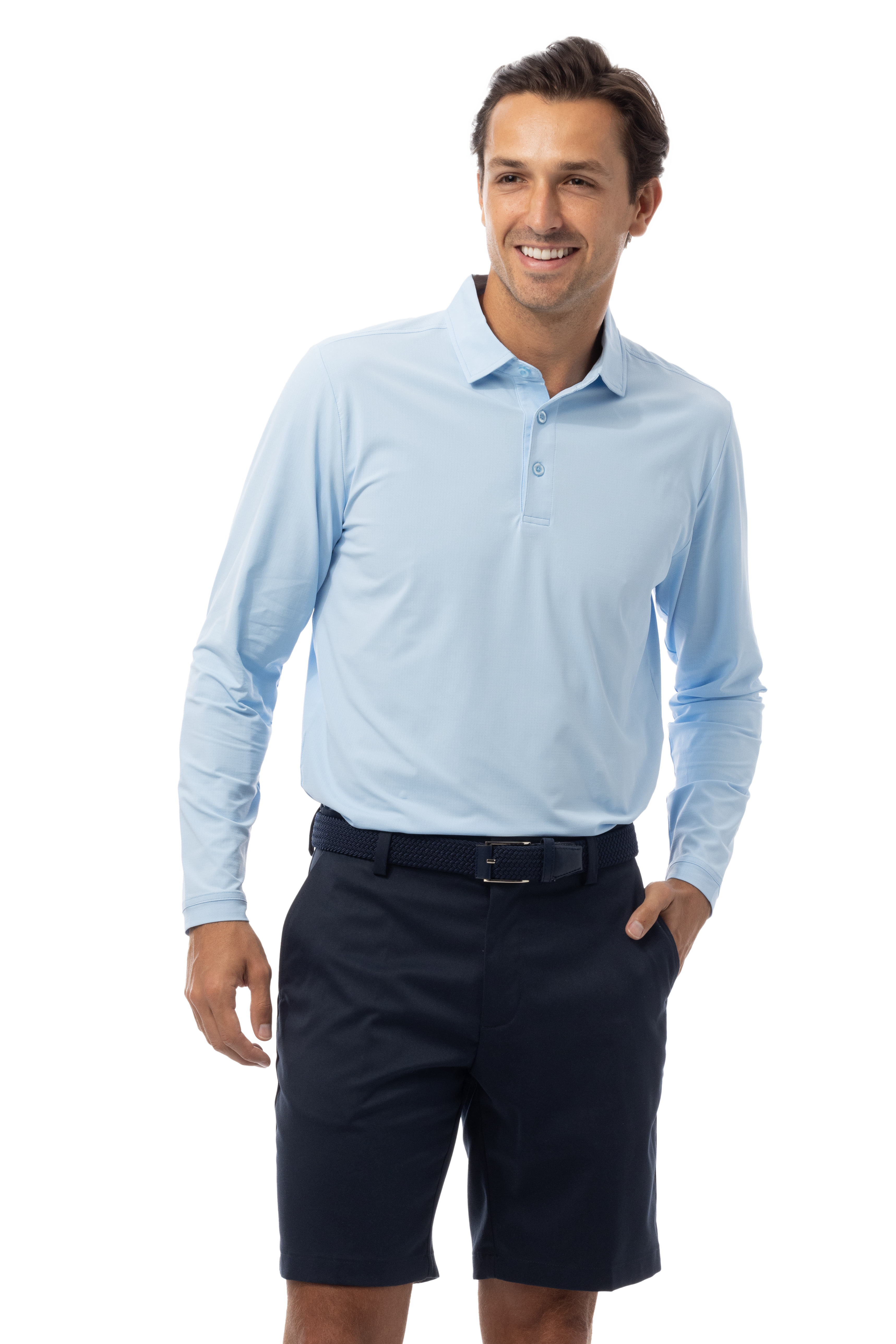 MEN'S SOLAIR LONG SLEEVE POLO. COASTAL BLUE - 900841A - SanSoleil
