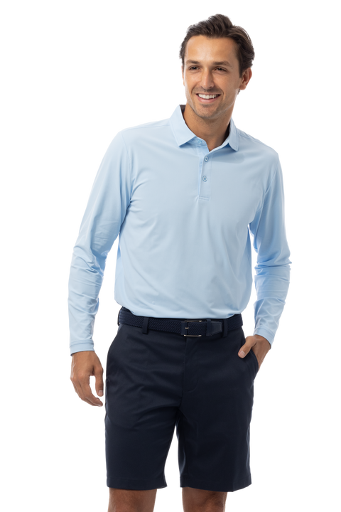 MEN'S SOLAIR LONG SLEEVE POLO. COASTAL BLUE - 900841A