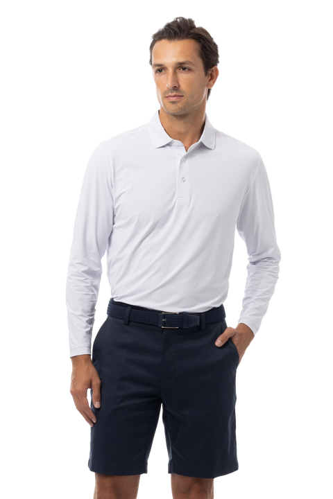 SANSOLEIL'S MEN'S SOLAIR LONG SLEEVE POLO. WHITE NAVY - 900841A