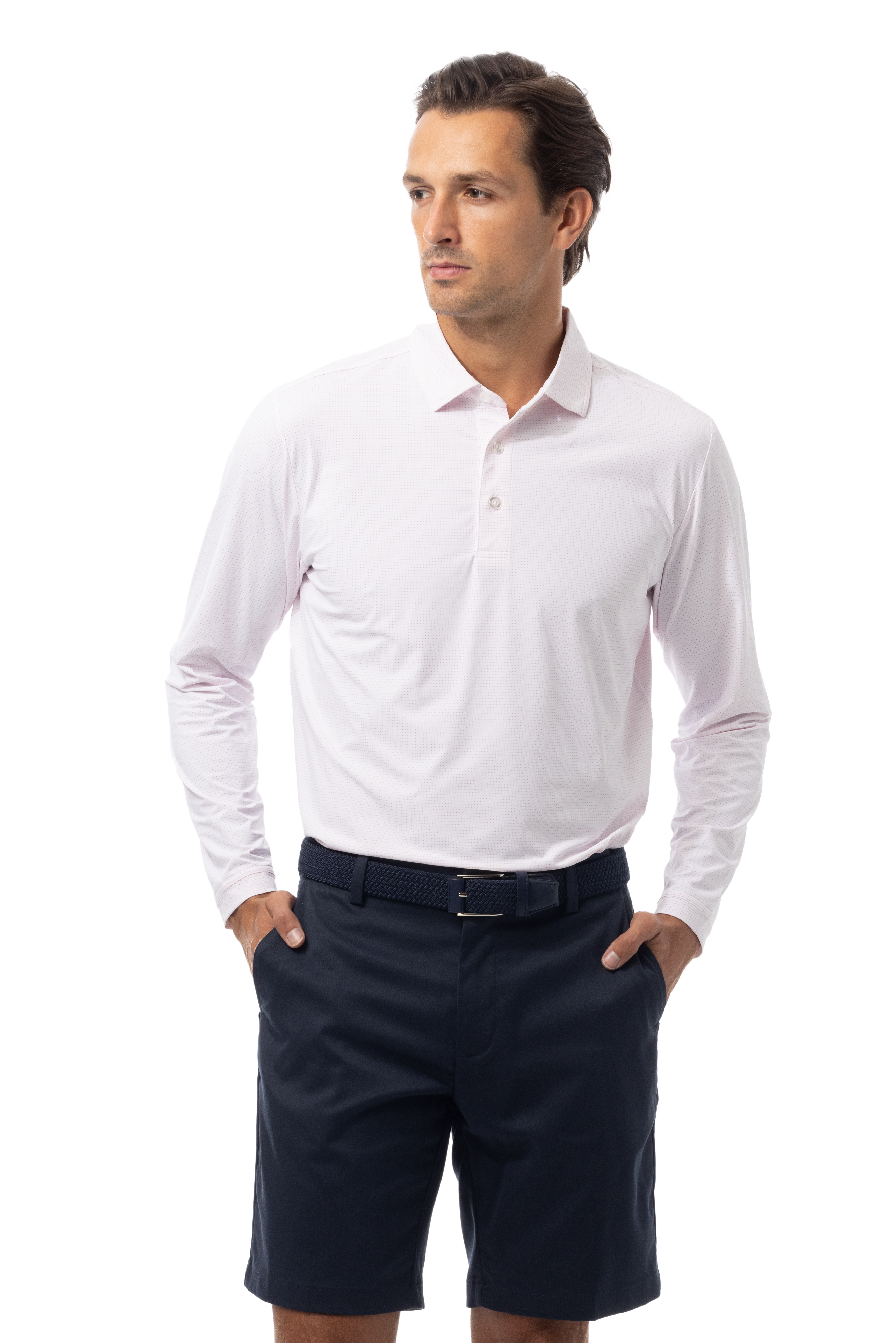 SANSOLEIL'S MEN'S SOLAIR LONG SLEEVE POLO. WHITE RED - 900841A - SanSoleil