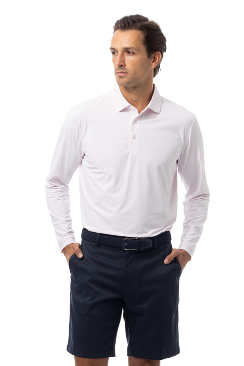 SANSOLEIL'S MEN'S SOLAIR LONG SLEEVE POLO. WHITE RED - 900841A