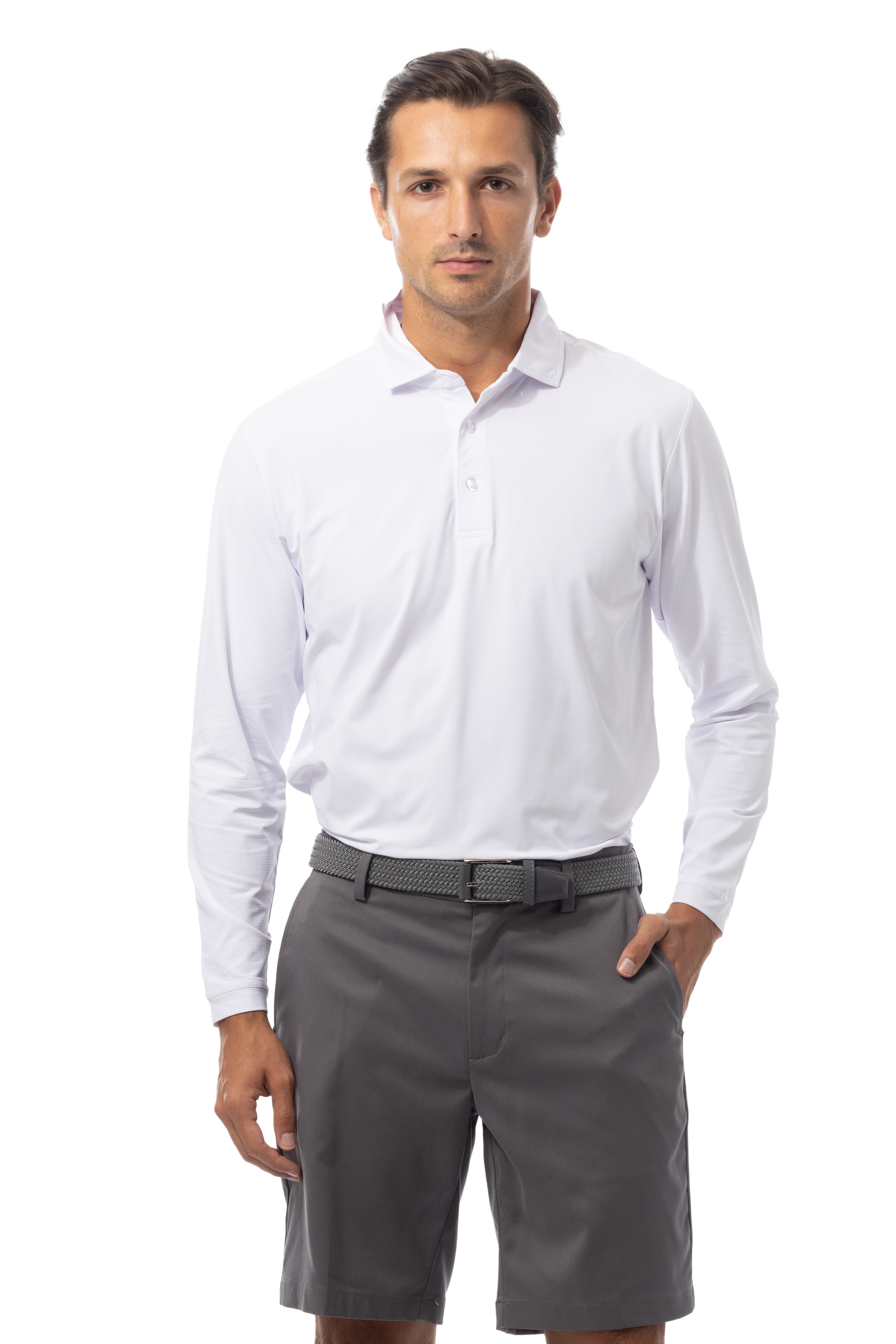 MEN'S SOLAIR LONG SLEEVE POLO. WHITE. 900841A - SanSoleil