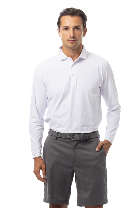 MEN'S SOLAIR LONG SLEEVE POLO. WHITE. 900841A