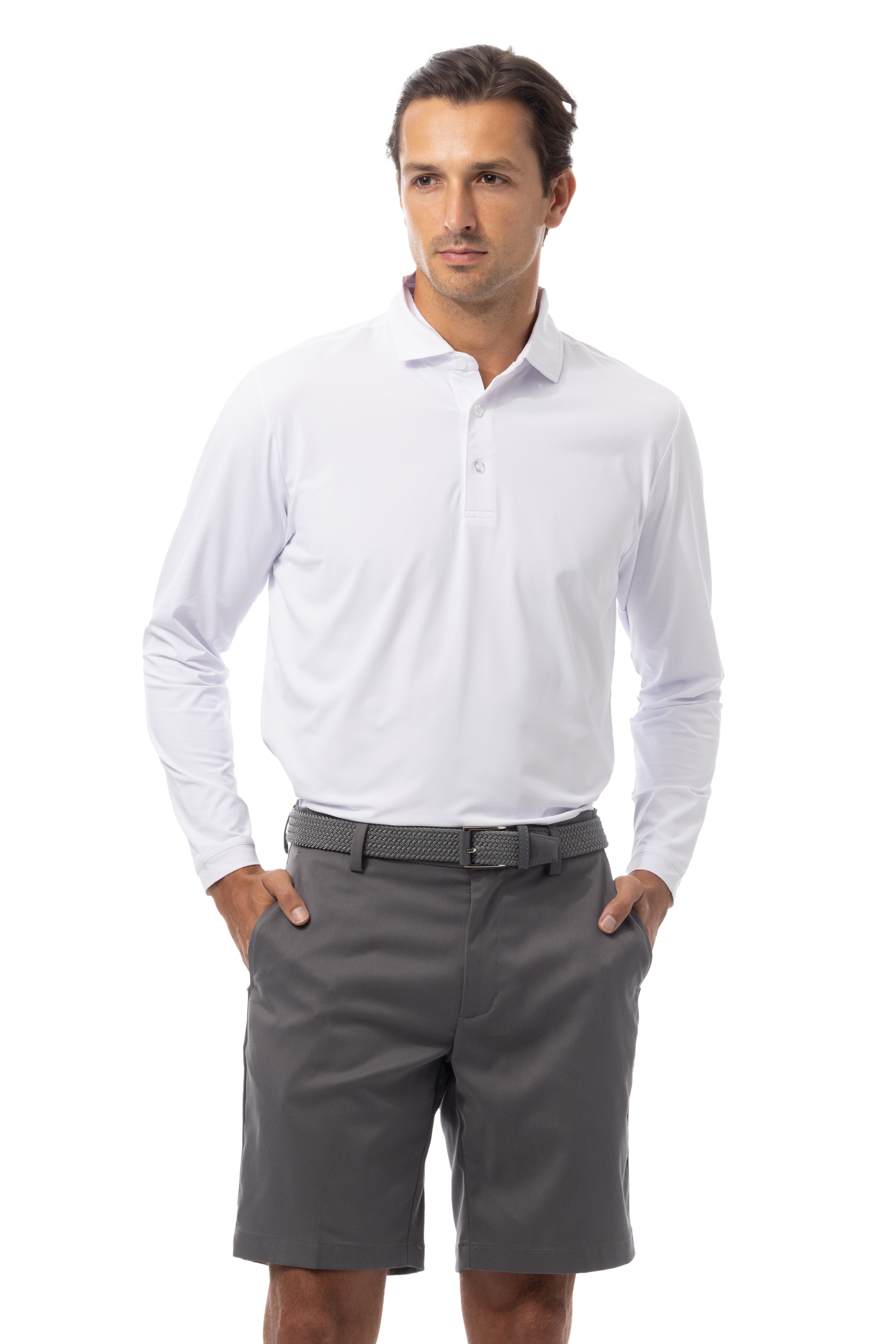MEN'S SOLAIR LONG SLEEVE POLO. WHITE. 900841A - SanSoleil