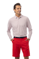 SANSOLEIL'S MEN'S LONG SLEEVE PRINT POLO. MATRIX RED NAVY.  900841 - SanSoleil
