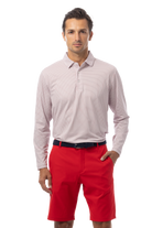 SANSOLEIL'S MEN'S LONG SLEEVE PRINT POLO. MATRIX RED NAVY.  900841 - SanSoleil