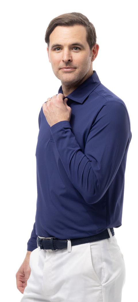 MEN'S SOLAIR LONG SLEEVE POLO. NAVY - 900841A