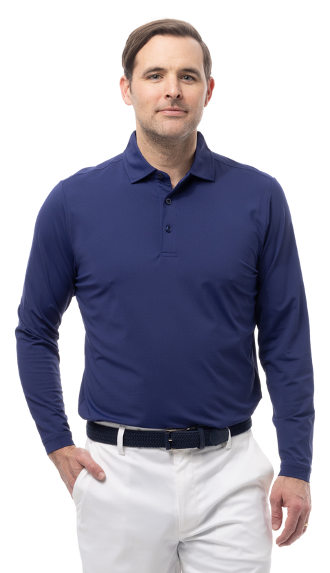 MEN'S SOLAIR LONG SLEEVE POLO. NAVY - 900841A