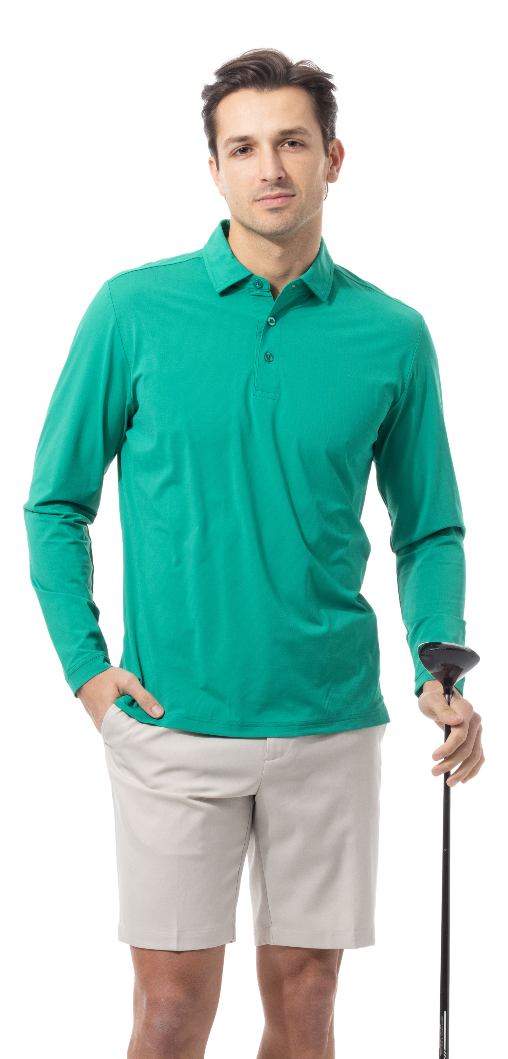 SANSOLEIL'S MEN'S SOLAIR LONG SLEEVE POLO. VARSITY GREEN 900841A - SanSoleil