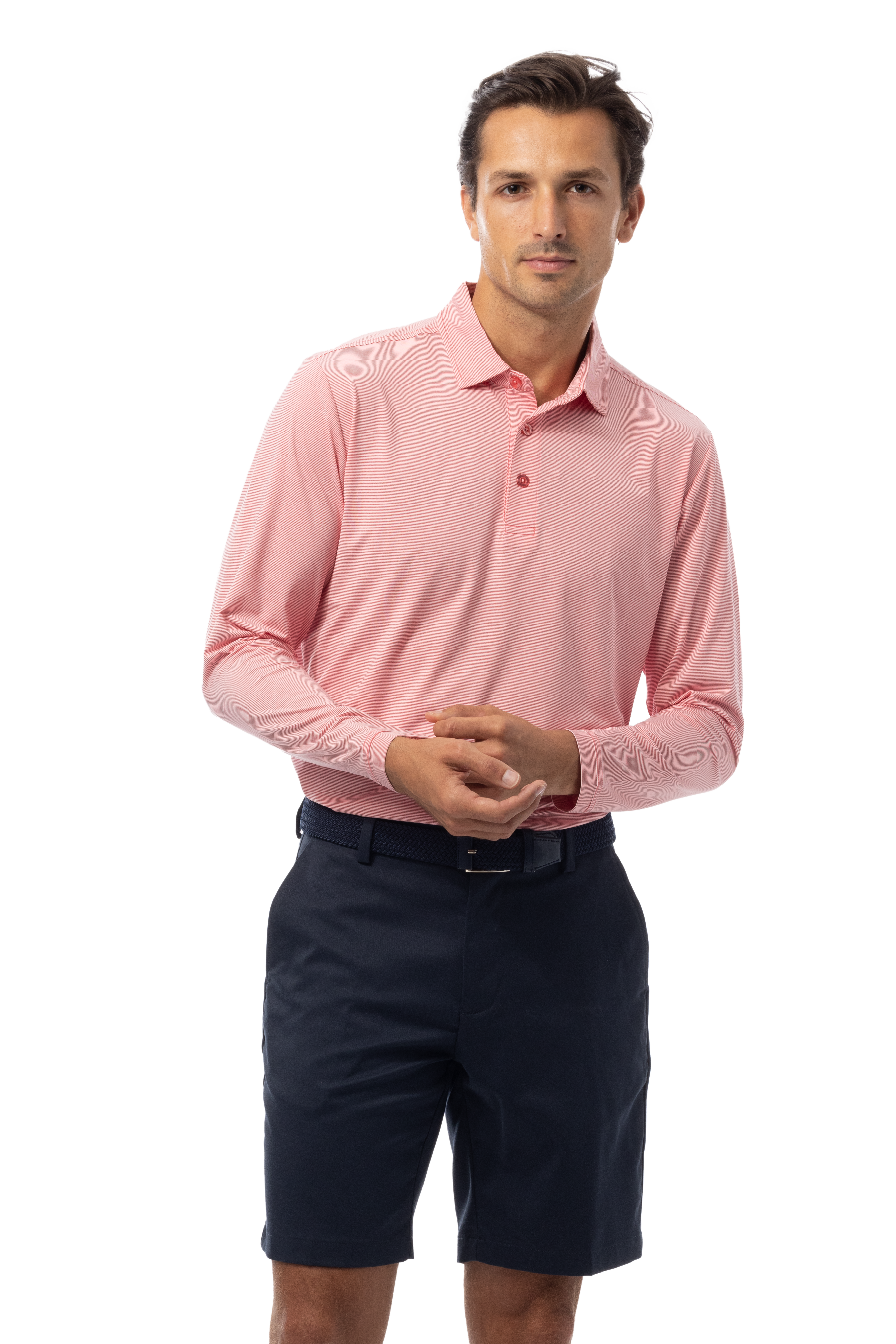 MEN'S SOLMELANGE ICE MINI-STRIPE POLO. RED-WHITE. 900841MM - SanSoleil