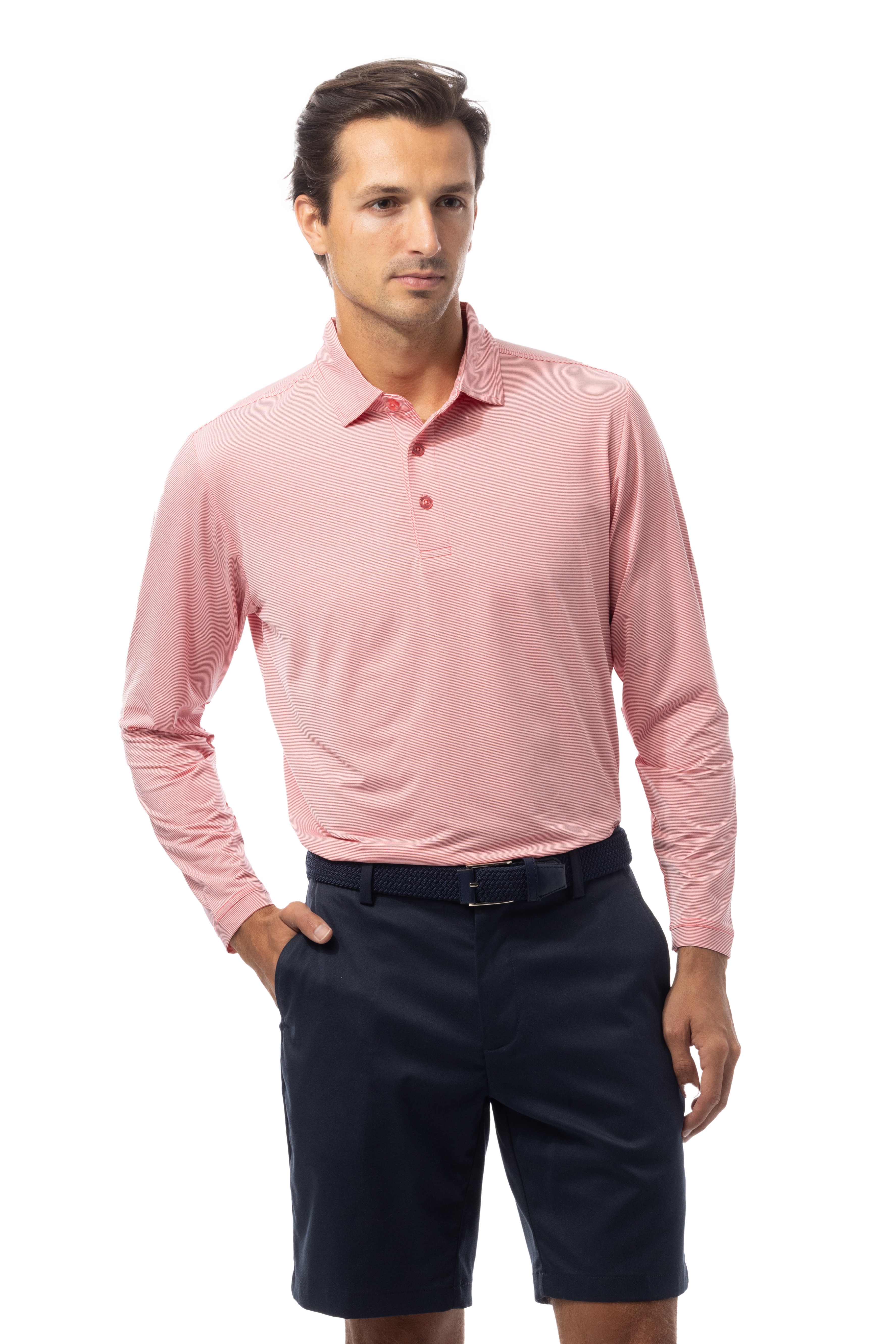 MEN'S SOLMELANGE ICE MINI-STRIPE POLO. RED-WHITE. 900841MM - SanSoleil