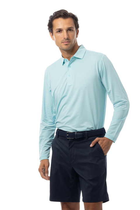 SANSOLEIL MEN'S SOLMELANGE ICE MINI-STRIPE POLO. TURQ-WHITE. 900841MM