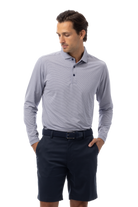 MEN'S SOLMELANGE MINI-STRIPE LONG-SLEEVE POLO. NAVY-WHITE. 900841MM - SanSoleil