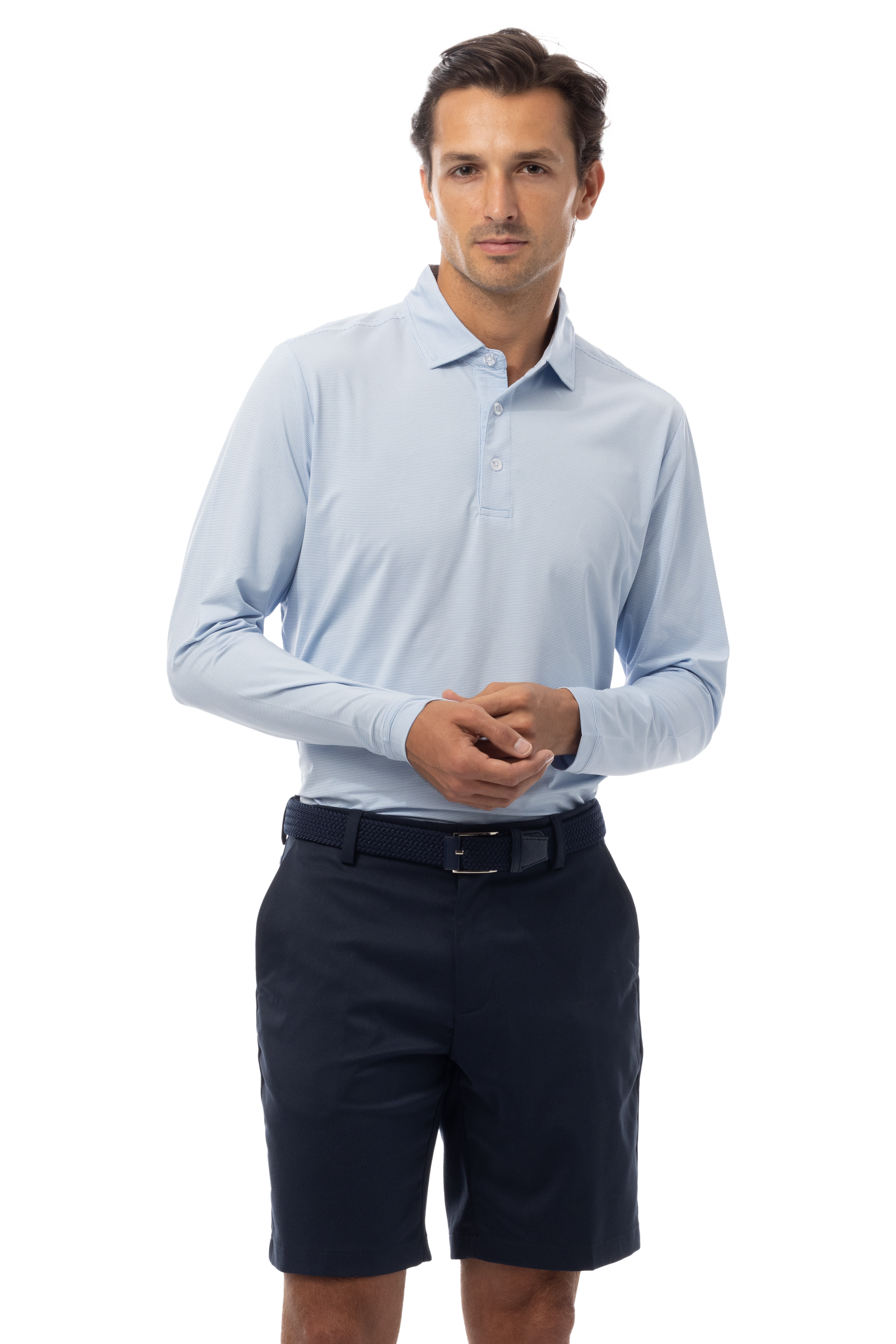 MEN'S SOLMELANGE ICE MINI-STRIPE POLO. MALIBU.  900841MM - SanSoleil