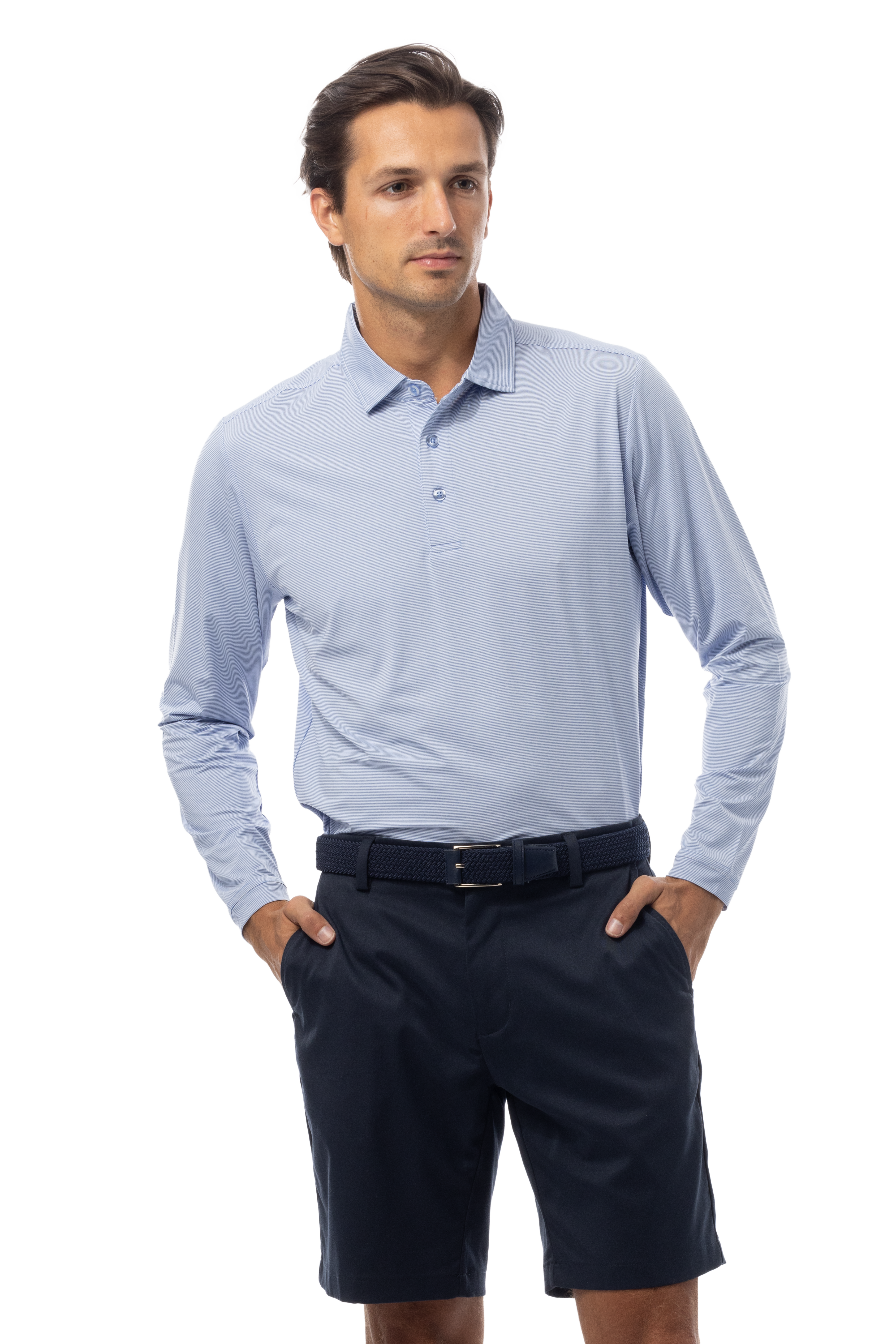 MEN'S SOLMELANGE ICE MINI-STRIPE POLO. PERI-WHITE. 900841MM - SanSoleil