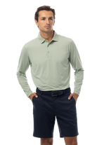 MEN'S SOLMELANGE MINI-STRIPE LONG-SLEEVE POLO. MOSS-WHITE. 900841MM - SanSoleil