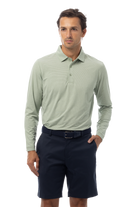 MEN'S SOLMELANGE MINI-STRIPE LONG-SLEEVE POLO. MOSS-WHITE. 900841MM - SanSoleil