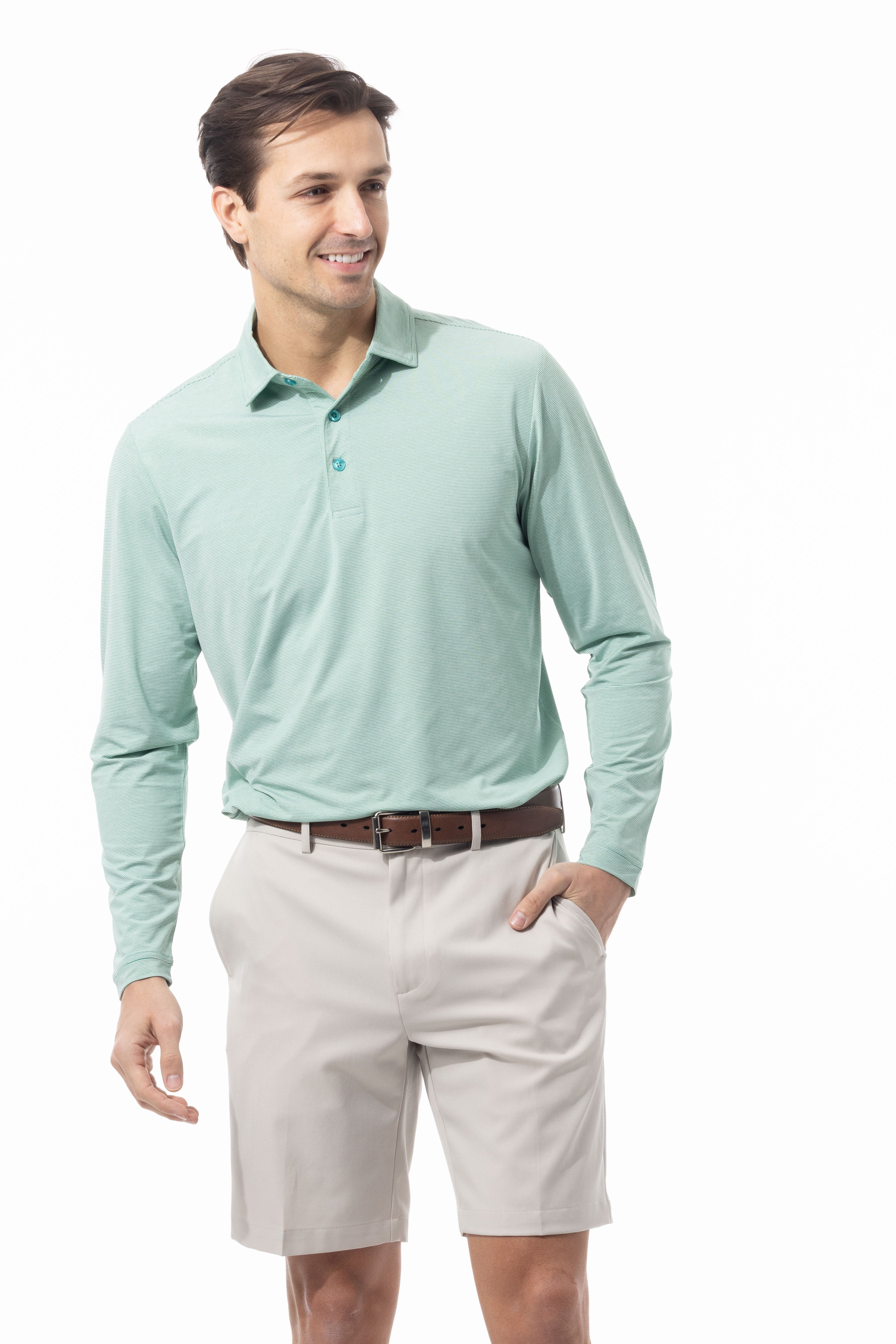 MEN'S SOLMELANGE ICE MINI-STRIPE POLO. GREEN WHITE. 900841MM - SanSoleil