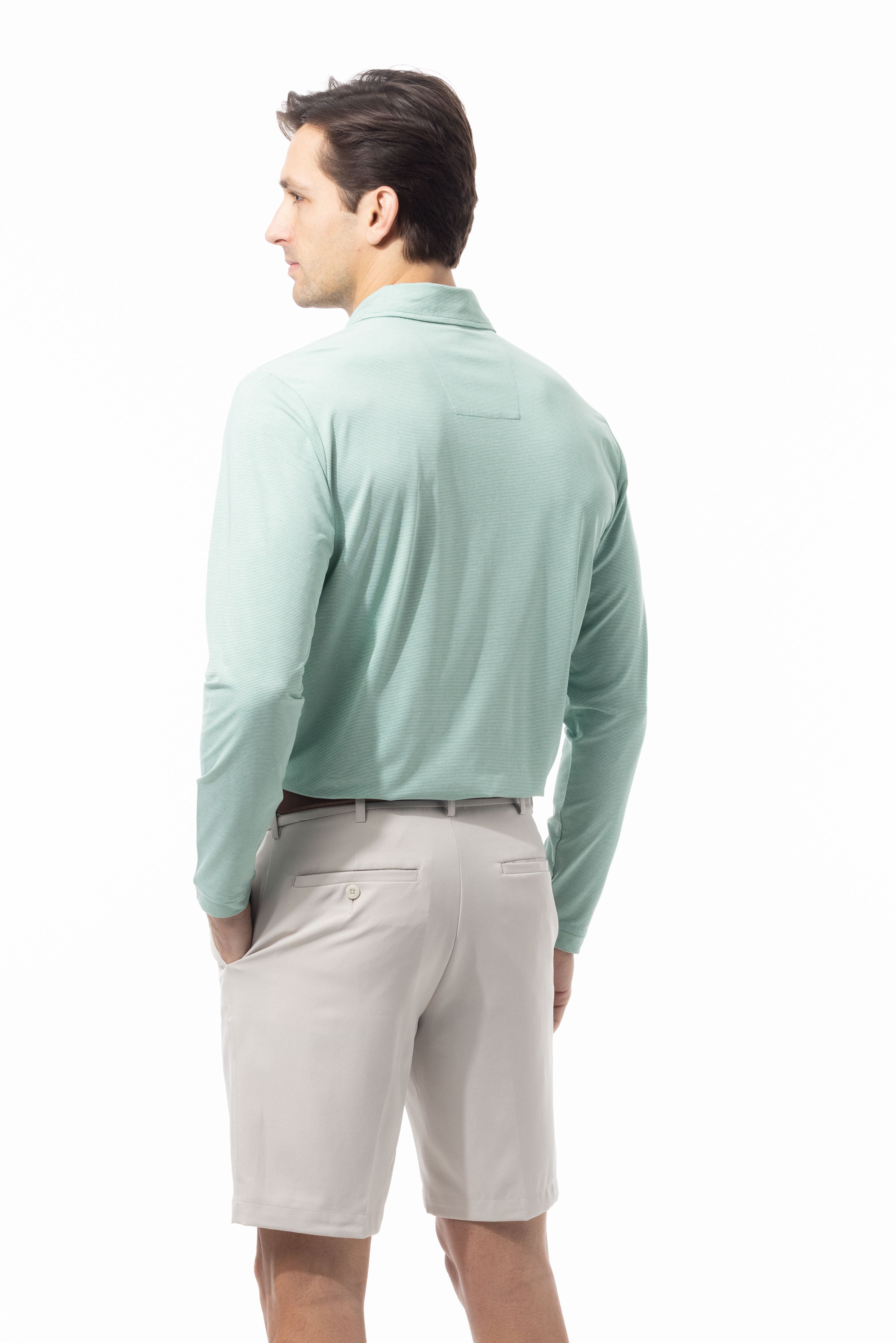 MEN'S SOLMELANGE ICE MINI-STRIPE POLO. GREEN WHITE. 900841MM - SanSoleil