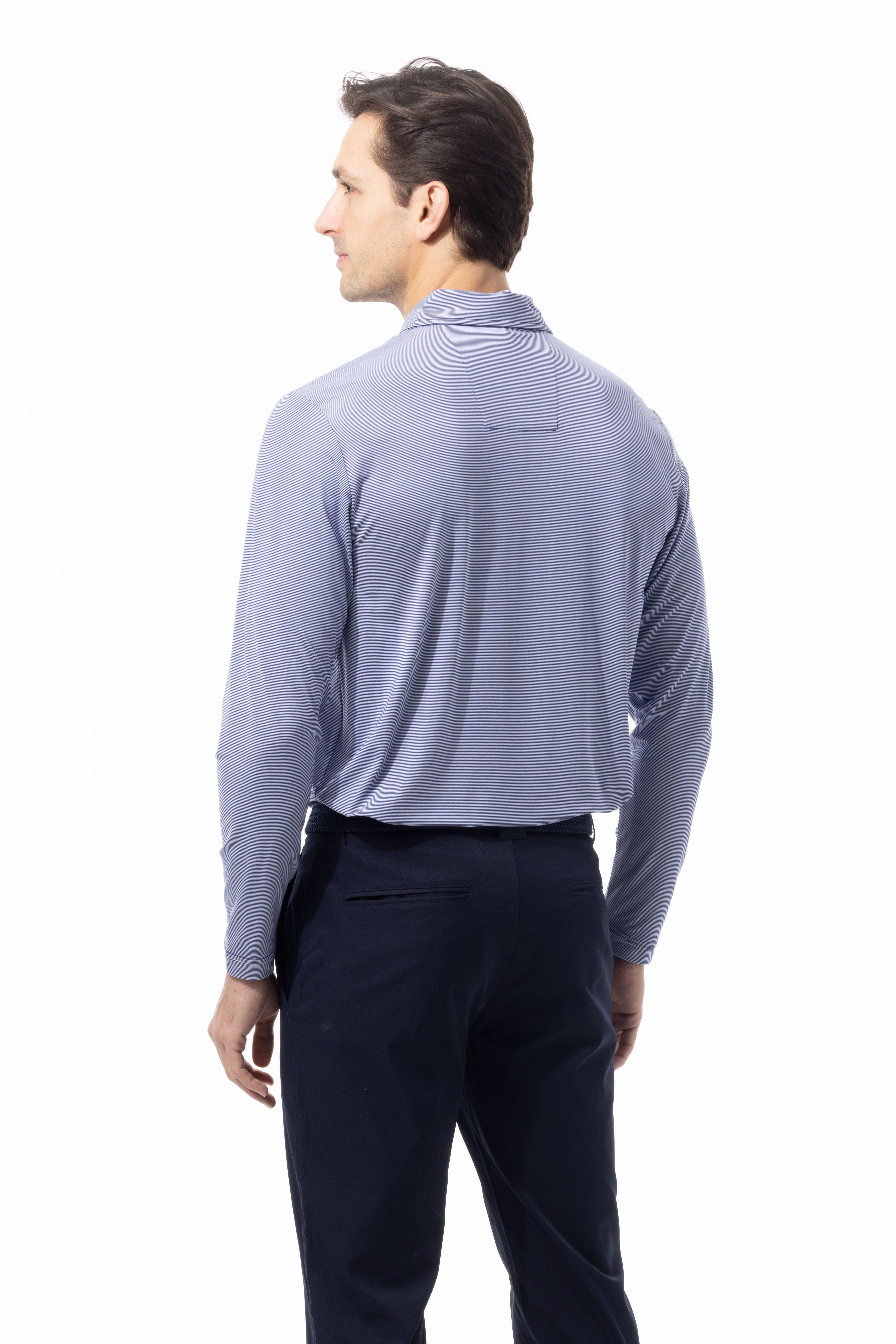 MEN'S SOLMELANGE ICE MINI-STRIPE POLO. MIDNIGHT WHITE. 900841MM - SanSoleil