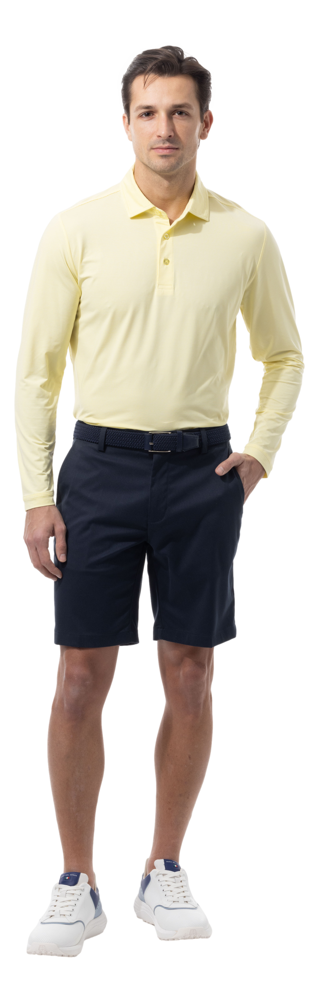 MEN'S SOLMELANGE ICE MINI-STRIPE POLO. YELLOW WHITE. 900841MM - SanSoleil