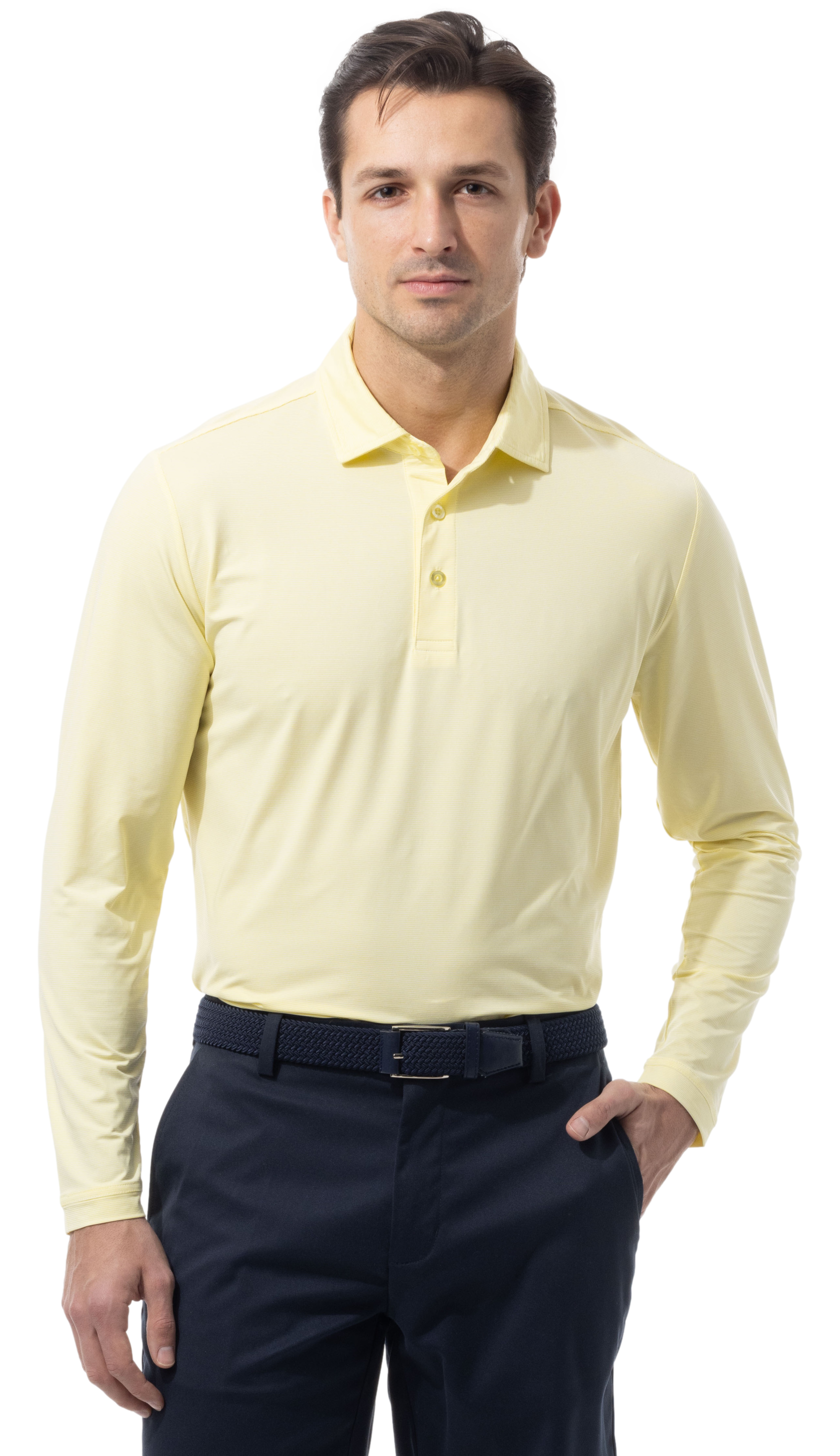 MEN'S SOLMELANGE ICE MINI-STRIPE POLO. YELLOW WHITE. 900841MM - SanSoleil