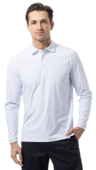 SANSOLEIL'S MEN'S SOLAIR LONG SLEEVE POLO. WHITE COASTAL. STRIPE. 900841S - SanSoleil