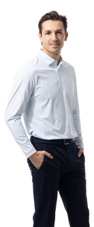 SANSOLEIL'S MEN'S SOLAIR LONG SLEEVE POLO. WHITE COASTAL. STRIPE. 900841S - SanSoleil