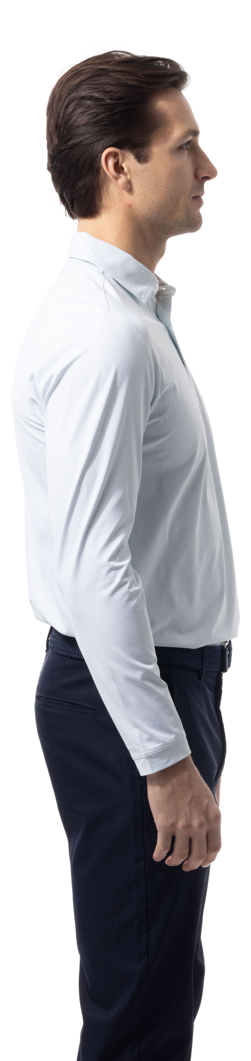 SANSOLEIL'S MEN'S SOLAIR LONG SLEEVE POLO. WHITE COASTAL. STRIPE. 900841S - SanSoleil