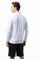 SANSOLEIL'S MEN'S SOLAIR LONG SLEEVE POLO. WHITE COASTAL. STRIPE. 900841S - SanSoleil