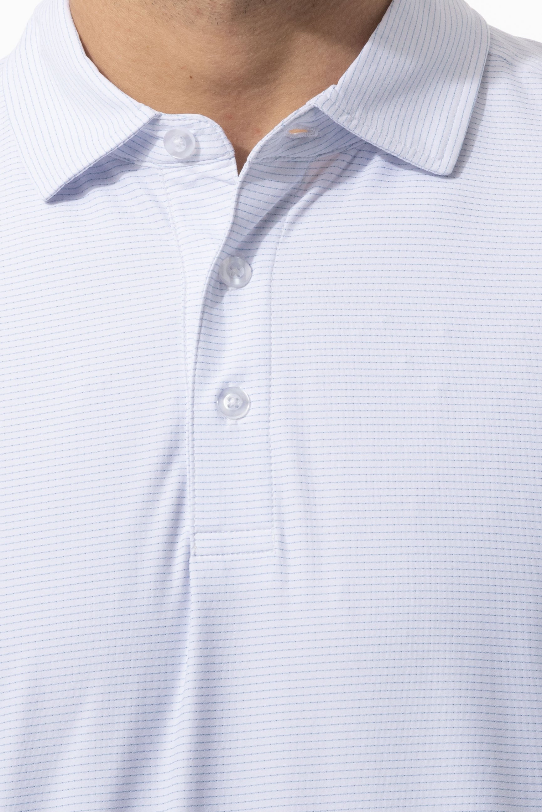 SANSOLEIL'S MEN'S SOLAIR LONG SLEEVE POLO. WHITE COASTAL. STRIPE. 900841S - SanSoleil