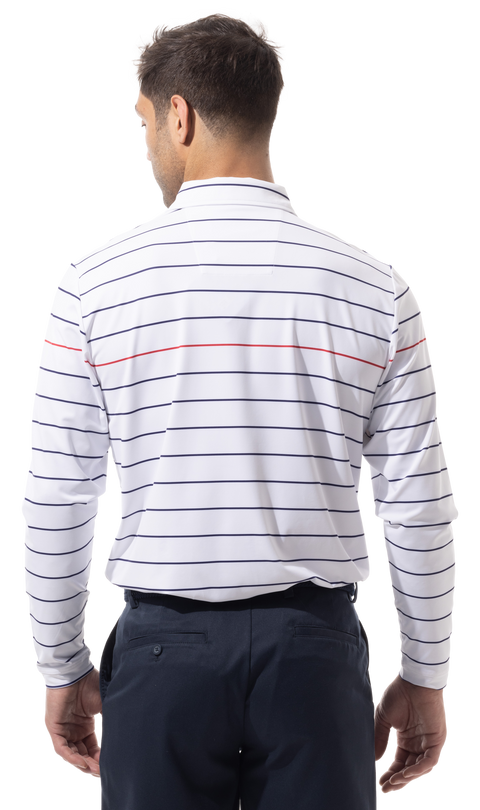 Soltek Ice Long Sleeve Polo. White, Navy, Red, Stripe - 900841