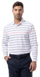 Soltek Ice Long Sleeve Polo. White, Navy, Red, Stripe - 900841