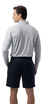 SANSOLEIL'S MEN'S LONG SLEEVE PRINT POLO. MATRIX. COASTAL BLACK. 900841 - SanSoleil