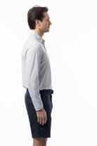 SANSOLEIL'S MEN'S LONG SLEEVE PRINT POLO. MATRIX. COASTAL BLACK. 900841 - SanSoleil