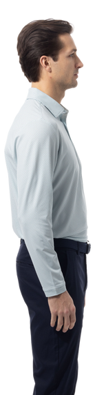 MEN'S SOLAIR LONG SLEEVE POLO. WHITE. MATRIX. GREEN NAVY. 900841A - SanSoleil