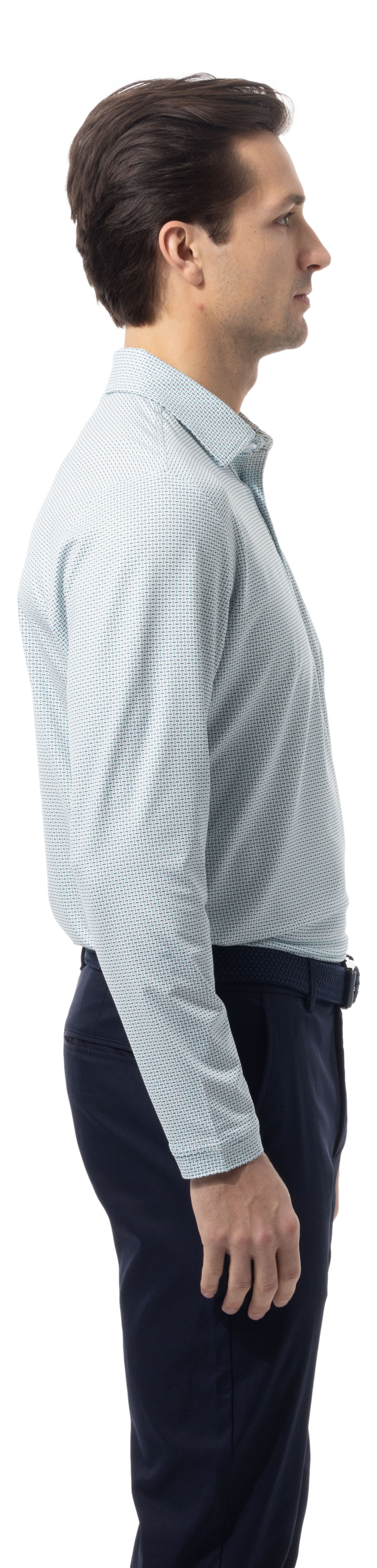 MEN'S SOLAIR LONG SLEEVE POLO. WHITE. MATRIX. GREEN NAVY. 900841A - SanSoleil