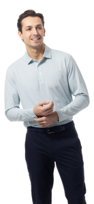 MEN'S SOLAIR LONG SLEEVE POLO. WHITE. MATRIX. GREEN NAVY. 900841A - SanSoleil