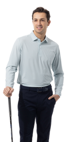 MEN'S SOLAIR LONG SLEEVE POLO. WHITE. MATRIX. GREEN NAVY. 900841A - SanSoleil