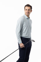 SANSOLEIL'S MEN'S LONG SLEEVE PRINT POLO. MATRIX. GREEN NAVY. 900841 - SanSoleil