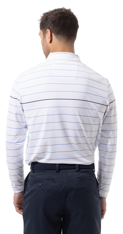 SOLTEK ICE LONG SLEEVE POLO. WHITE, CHAMBRAY, MIDNIGHT BLUE, STRIPE - 900841