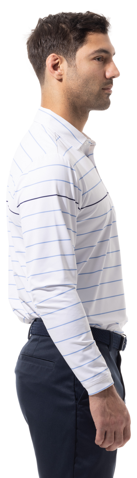 MEN'S SOLTEK ICE LONG SLEEVE STRIPE POLO. NAVY & RED.  900841 - SanSoleil