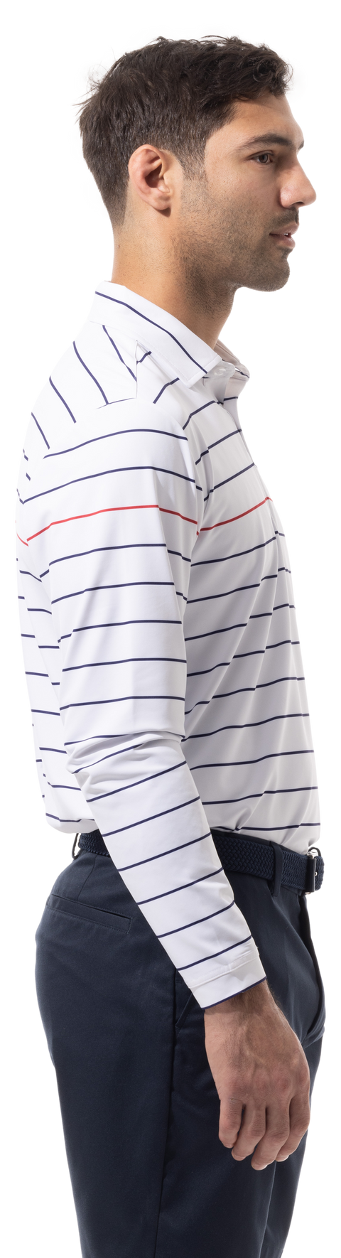 MEN'S SOLTEK ICE LONG SLEEVE STRIPE POLO. NAVY & RED.  900841 - SanSoleil
