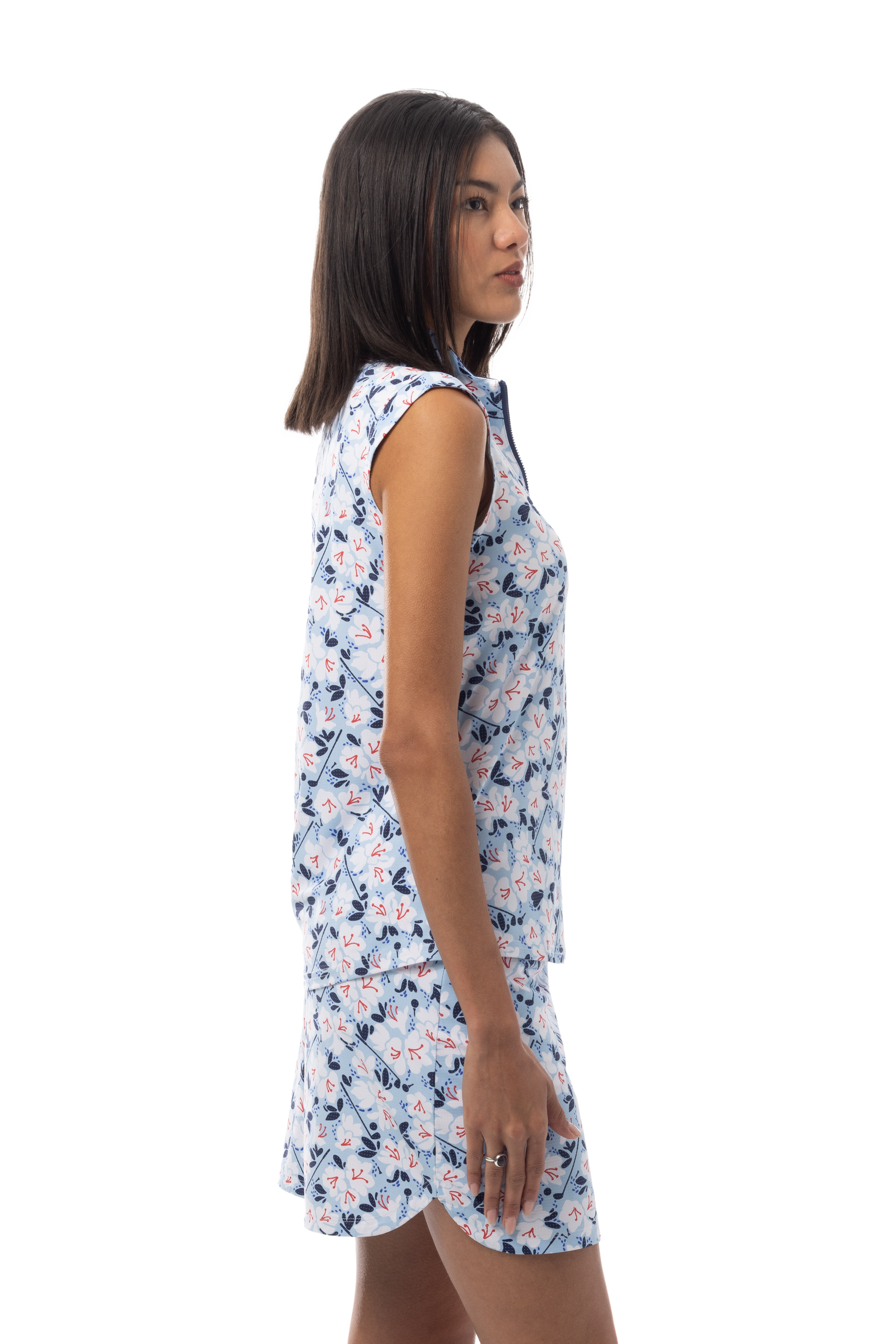 SANSOLEIL COOL ULTRA-MESH ZIP SLEEVELESS MOCK. PUTTERCUP. BLUE 900654 - SanSoleil